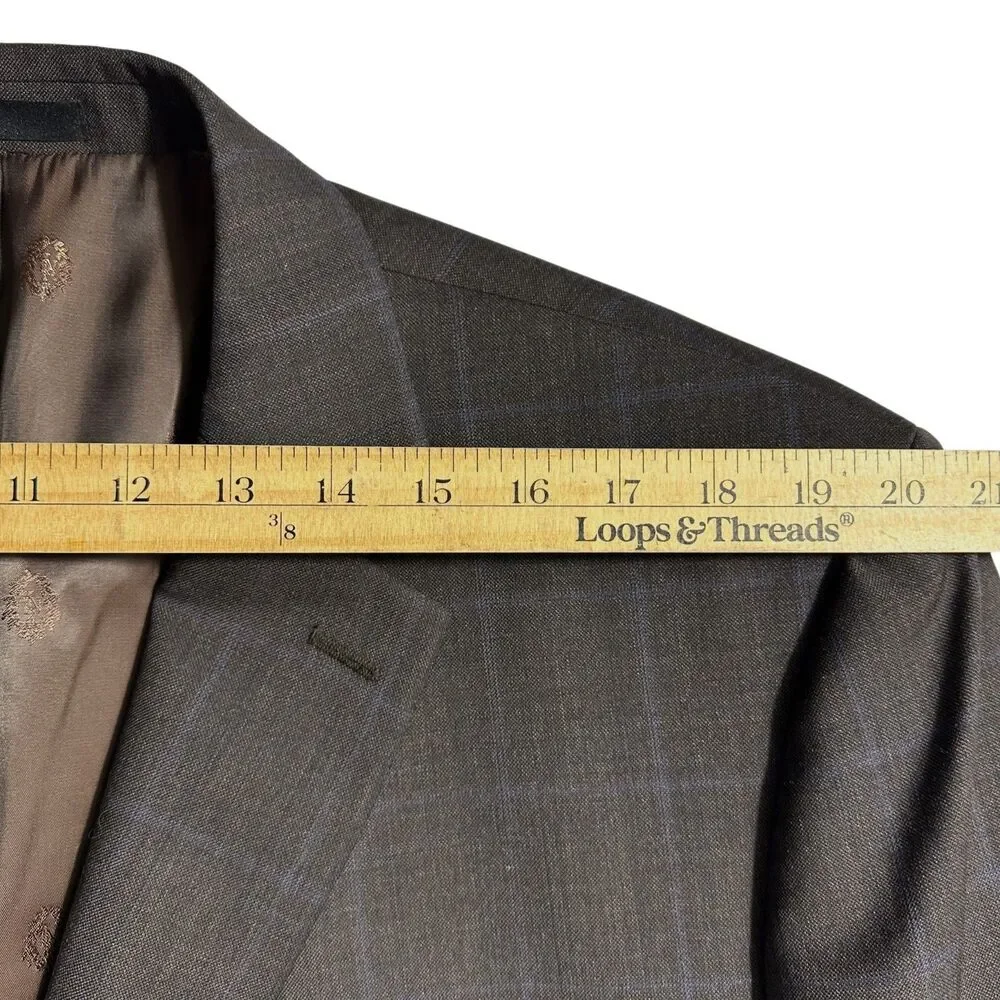 RALPH LAUREN 2 Piece Mens Suit Blazer Jacket 50L Pant 44Wx30L Brown Plaid Wool